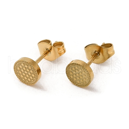 Ion Plating(IP) 304 Stainless Steel Textured Flat Round Stud Earrings EJEW-Q783-03G-1