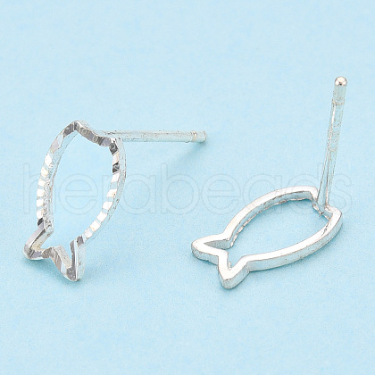 925 Sterling Silver Hollow Fish Stud Earrings STER-T005-06-1