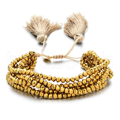 Faceted Glass Braided Bead Bracelets PS4906-2-1