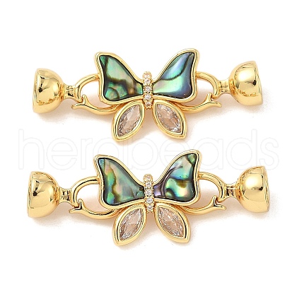 Butterfly Brass Micro Pave Clear Cubic Zirconia Fold Over Clasps KK-U059-28G-1