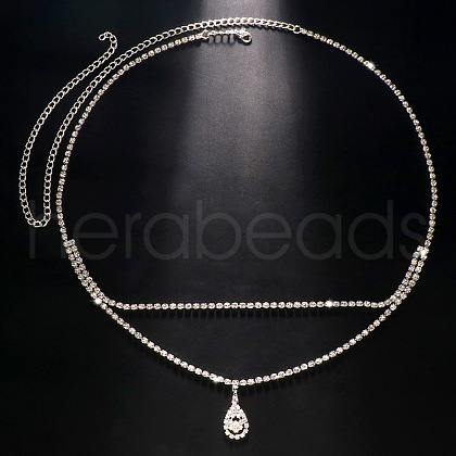 Alloy Full Crystal Rhinestone Teardrop Charm Double Layer Waist Chain WG7517E-02-1