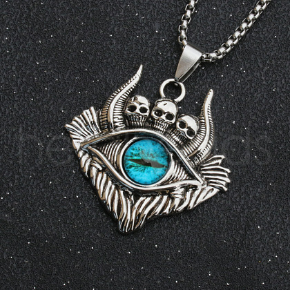 Evil Eye Skull Alloy Pave Glass Pendant 667 Stainless Steel Chain Necklaces for Men FS-WG7A50C-01-1