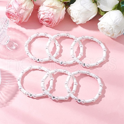 Flat Round Handmade Polymer Clay Heishi Beads Stretch Bracelets BJEW-JB11782-1