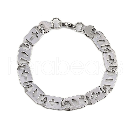 201 Stainless Steel Mariner Hollow Cross Link Chain Bracelets BJEW-B078-64P-01-1