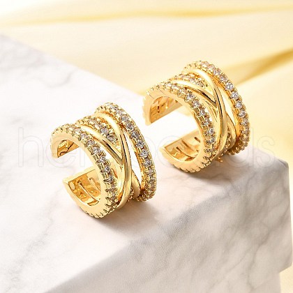 Rack Plating Brass Micro Pave Clear Cubic Zirconia Cuff Earrings for Women EJEW-C125-16G-1