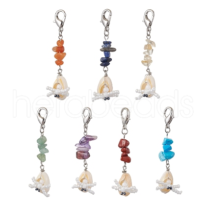 Crab Cowrie Shell & Glass Beads Pendant Decoration HJEW-MZ00098-1