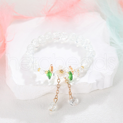 Daisy Crackle Glass Round Beaded Stretch Bracelets FS-WG28140-07-1
