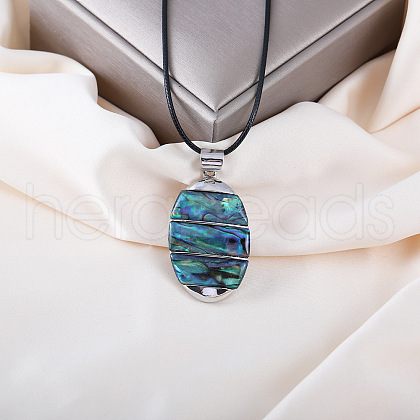 Oval Alloy Pave Natural Paua Shell Pendant Necklaces FS-WGA0329-04-1