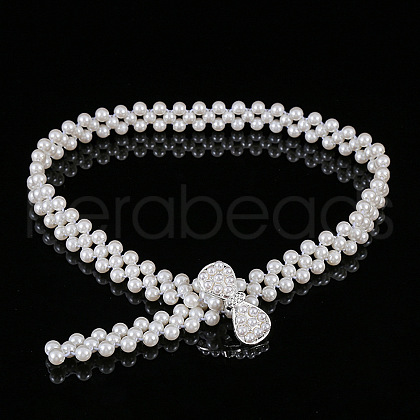 Alloy & Acrylic Imitation Pearl Beaded Elastic Chain Belts WG979C0-19-1