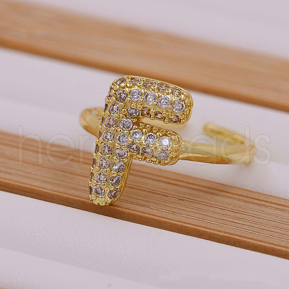 Brass Micro Pave Clear Cubic Zirconia Initial Cuff Rings FS-WGB210B-07-1