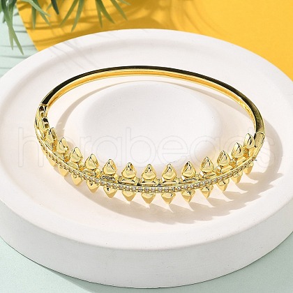 Brass Micro Pave Clear Cubic Zirconia Hinged Bangles for Women BJEW-S168-02G-1