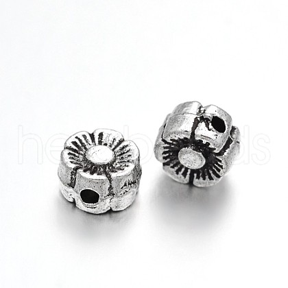Plum Blossom Flower Tibetan Style Alloy Beads X-TIBEB-D027-01AS-1