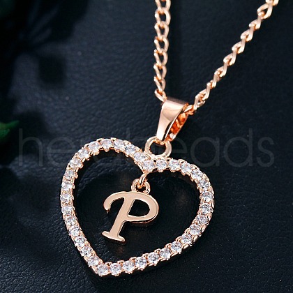 Heart Brass Micro Pave Clear Cubic Zirconia Pendant Necklaces WGA8162-21-1