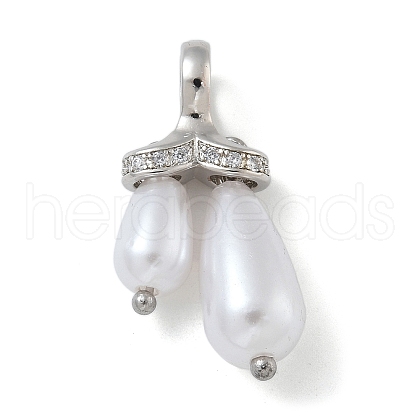 Rack Plating Brass Micro Pave Clear Cubic Zirconia with ABS Plastic Pearl Pendants KK-G515-57P-1