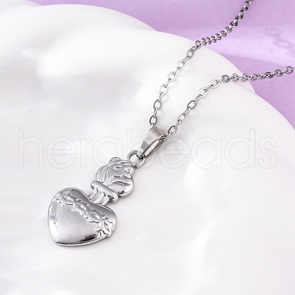 Fire Thorn Sacred Heart of Jesus 304 Stainless Steel Pendant Necklaces NJEW-M096-14P-1