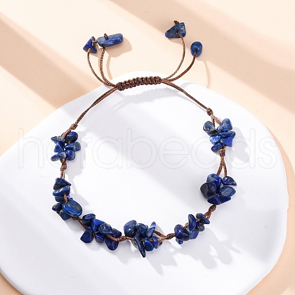 Adjustable Natural Lapis Lazuli Braided Bead Bracelets for Women BJEW-U035-02G-1