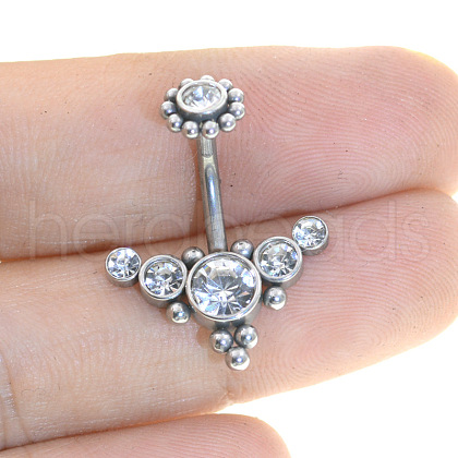 Stainless Steel Cluster Clear Cubic Zirconia 15 Gauge Belly Button Rings WG1C102-02-1