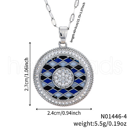 Bohemian Style Brass Blue & Black Enamel Grid Sun Pendant Necklace with Clear Cubic Zirconia JF9651-2-1