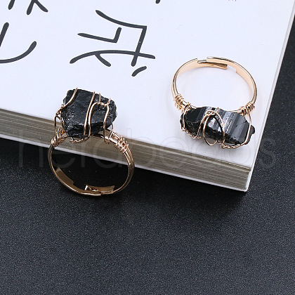 Nuggets Alloy Wire Wrapped Natural Tourmaline Cuff Rings FS-WGA7830-05-1