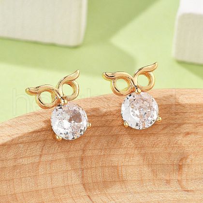Owl Brass Micro Pave Cubic Zirconia Stud Earrings for Women EJEW-G428-10G-01-1