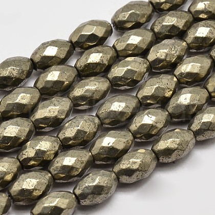 Natural Pyrite Barrel Beads Strands G-F197-04-8x12mm-1