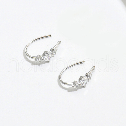 Elegant S925 Sterling Silver Clear Cubic Zirconia Flat Round Dangle Earrings PZ2980-2-1