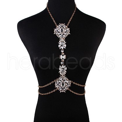Alloy Crystal Rhinestone Flower Tassel Necklace Body Chains for Women FS-WG49A4F-02-1