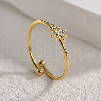Star 304 Stainless Steel with Crystal Rhinestone Cuff Rings for Women FS-WGC8D6E-02-1