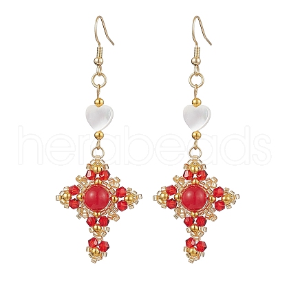Natural Mixed Stone & Glass Seed Beads Dangle Earrings for Women EJEW-MZ00213-01-1