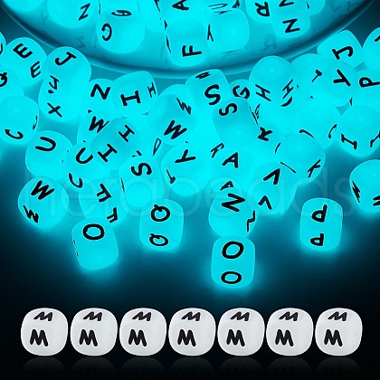 20Pcs Luminous Cube Letter Silicone Beads 12x12x12mm Square Dice Alphabet Beads with 2mm Hole Spacer Loose Letter Beads for Bracelet Necklace Jewelry Making JX437M-1