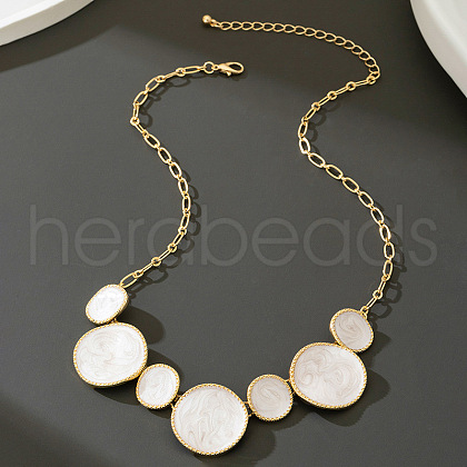 Flat Round Alloy White Enamel Bib Necklaces FS-WG42433-02-1