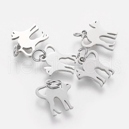 201 Stainless Steel Kitten Pendants STAS-S105-T465S-1