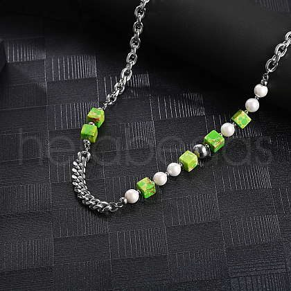 3D Square Natural Stone Pearl Necklaces for Men Women SQ0405-1