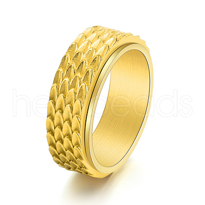 Grooved Feather Stainless Steel Rotating Finger Ring PW-WG72207-14-1