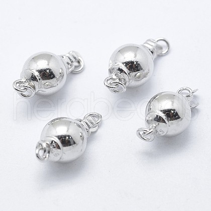Anti-Tarnish Rhodium Plated 925 Sterling Silver Box Clasps STER-F037-017P-8mm-1