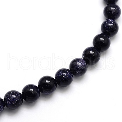 Synthetic Blue Goldstone Round Beads Strands X-G-O047-11-8mm-1
