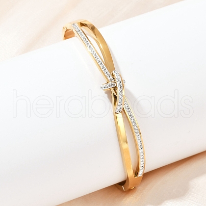 201 Stainless Steel with Rhinestone Bangles for Women BJEW-B138-03G-1