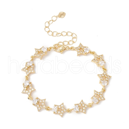 Clear Cubic Zirconia Star Link Chains Bracelet BJEW-I301-03G-1