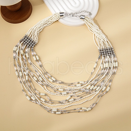 Bohemia Style Glass Seed Bead Multi-strand Necklaces NJEW-H063-01P-03-1