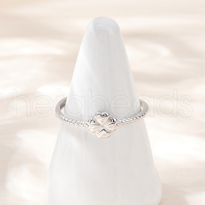 Clover Sterling Silver Adjustable Finger Rings for Women RJEW-B128-06-1