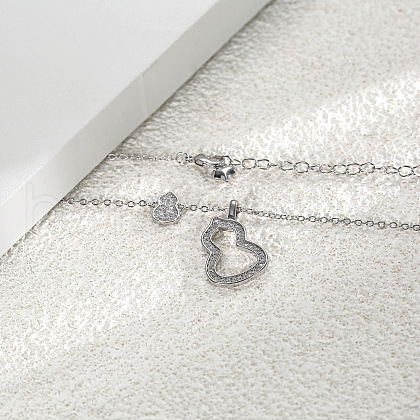 Double Gourd Brass Micro Pave Clear Cubic Zirconia Pendant Necklaces for Women FS-WG09154-06-1