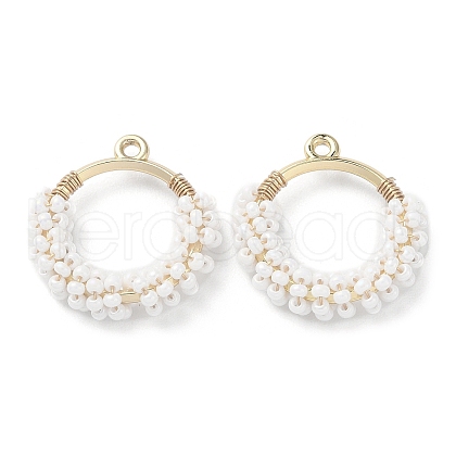 Brass Ring with Seed Beaded Pendants GLAA-K060-06G-06-1