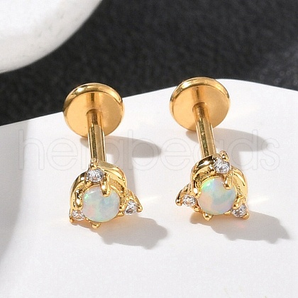 304 Stainless Steel Opal Stud Earrings EJEW-B143-01G-06-1