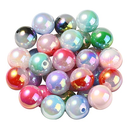 UV Plating Rainbow Iridescent Opaque Acrylic Beads OACR-C007-01-1