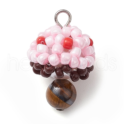 Seed Beads & Natural Tiger Eye Beaded Charms PALLOY-MZ00333-04-1