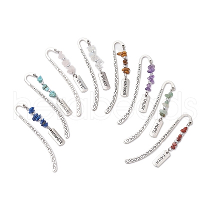 8Pcs 8 Styles Natural & Synthetic Gemstone Chip & Rectangle with Inspirational Word Bookmarks AJEW-JK00344-1