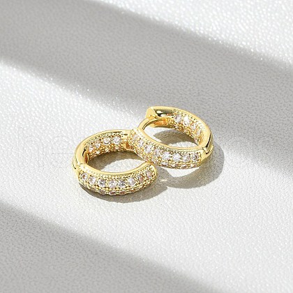 Brass Micro Pave Clear Cubic Zirconia Hoop Earrings EJEW-D311-101G-1
