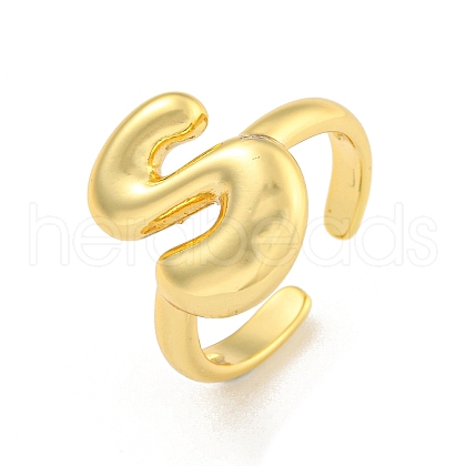 Brass Letter Open Cuff Rings for Women RJEW-G313-01S-G-1