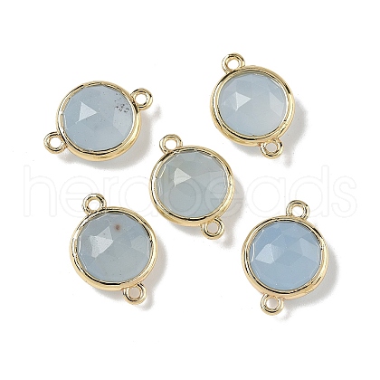 Brass Pave Dyed Natural White Jade Faceted Flat Round Connector Charms G-U028-04G-10-1