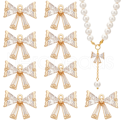 BENECREAT 10Pcs Brass Clear Cubic Zirconia Charms KK-BC0013-69-1
